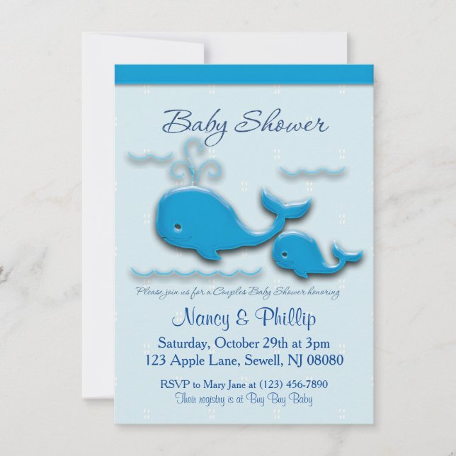 Customizable Couples Whale Baby Shower Invitation (Front)