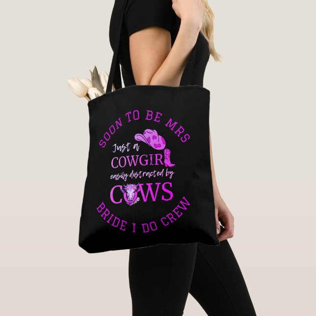 Customizable Cowgirl Bachelorette BRIDE I DO CREW Tote Bag (Close Up)