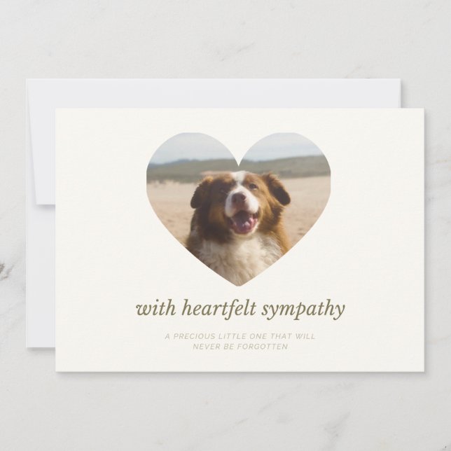 Customizable Cream Dog Pet Sympathy Card Heart  (Front)