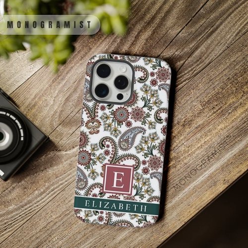 Customizable Cream White Red Green Paisley Pattern iPhone 15 Pro Max Case