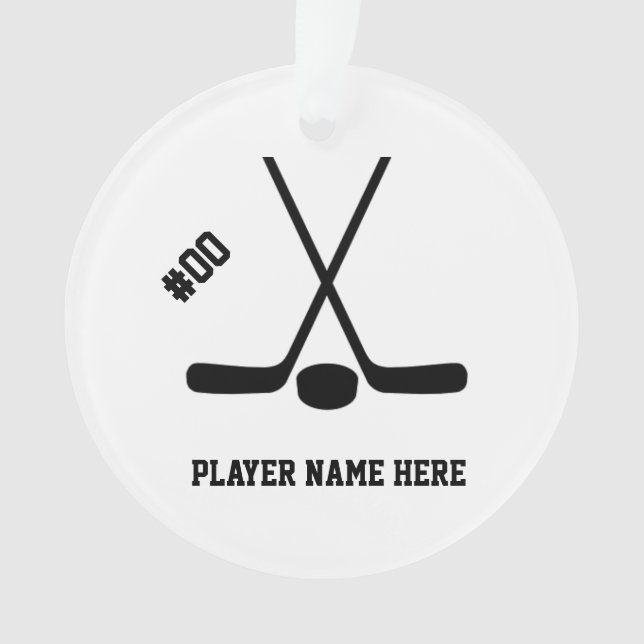 Customizable Crossed Hockey Sticks Ornament (Front)