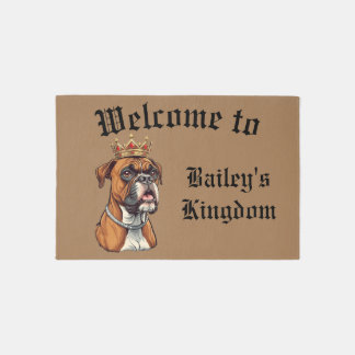 Customizable Crowned Boxer Dog Doormat Outdoor Rug