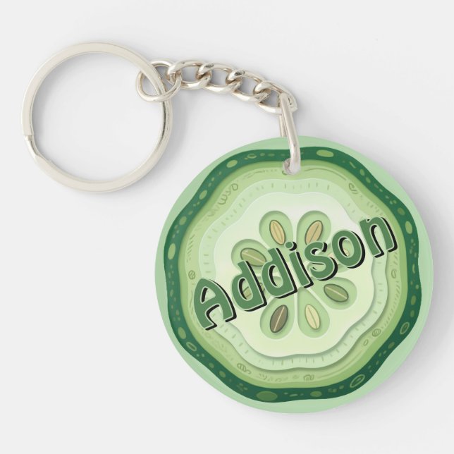 Customizable Cucumber Slice  Keychain (Front)