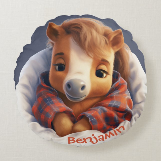 Customizable Cuddly Pony Round Throw Pillow (Front)