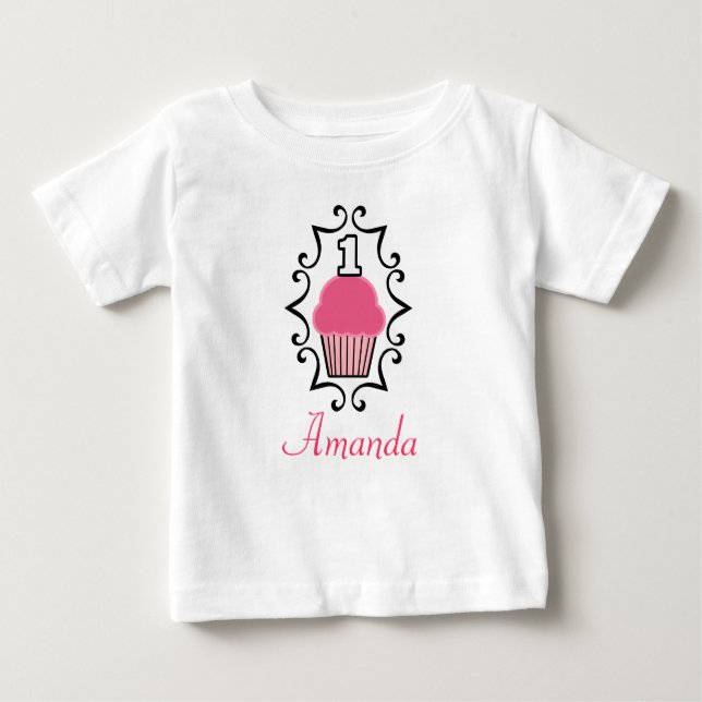 Customizable Cupcake First birthday shirt one year (Front)