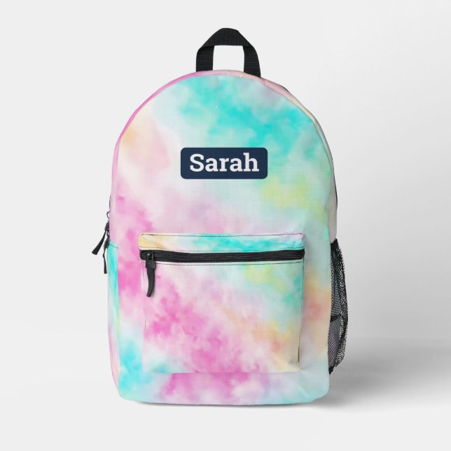 Customizable custom name pastel Tie dye backpack (Front)