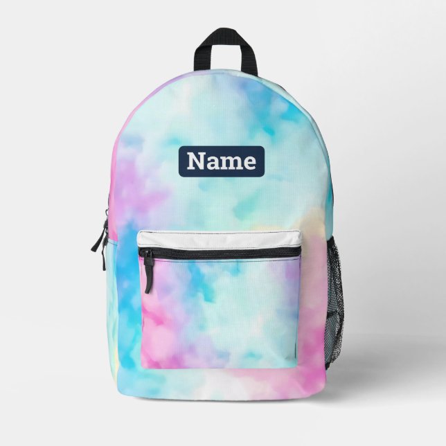 Customizable custom name Pastel Tie Dye Backpack (Front)