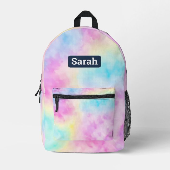 Customizable custom name pastel Tie dye backpack (Front)
