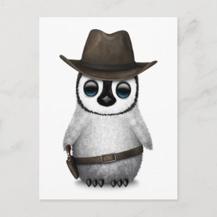 Customizable Cute Baby Penguin Cowboy Postcard