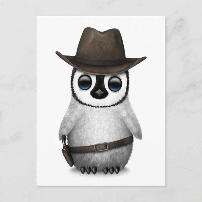 Customizable Cute Baby Penguin Cowboy Postcard (Front)