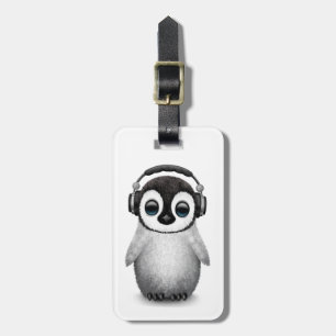 Customizable Cute Baby Penguin Dj with Headphones Luggage Tag
