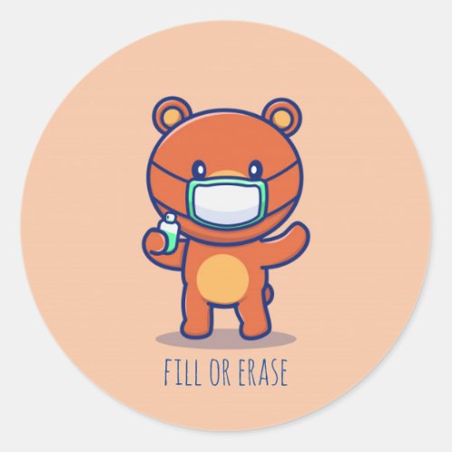 Customizable cute bear mask sanitizer classic round sticker