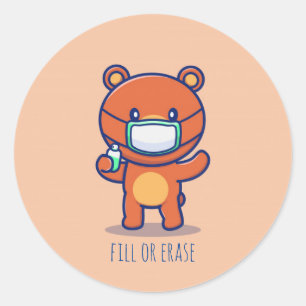 Customizable cute bear mask sanitizer classic round sticker