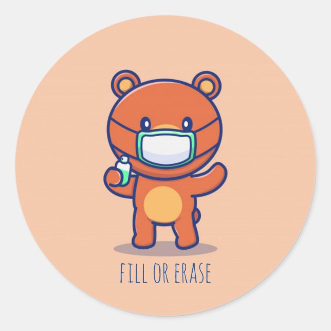 Customizable cute bear mask sanitizer classic round sticker (Front)