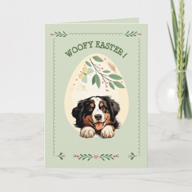 Customizable Cute Bernese Mountain Dog Easter Card (Front)