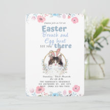 Customizable Cute Black And White Cat Bunny Easter