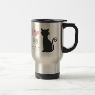 Customizable cute black cat with lovely pink heart travel mug