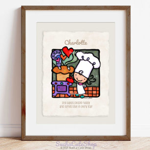 Customizable! Cute Bread Baker Chef Vintage Oven Poster