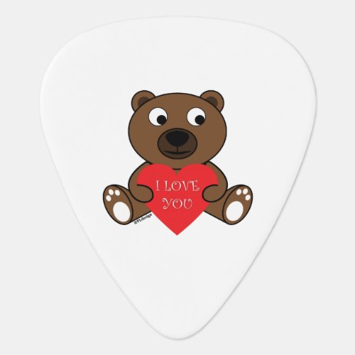 Customizable Cute Brown Bear with Heart I love You Guitar Pick