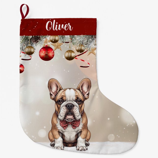 Customizable Cute Bulldog Puppy Christmas Stocking (Front)