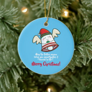 Customizable cute Christmas Bell flying Ceramic Ornament