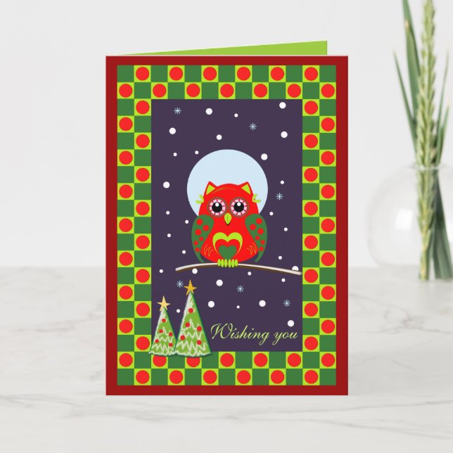 Customizable Cute Christmas card with Owl (Front)