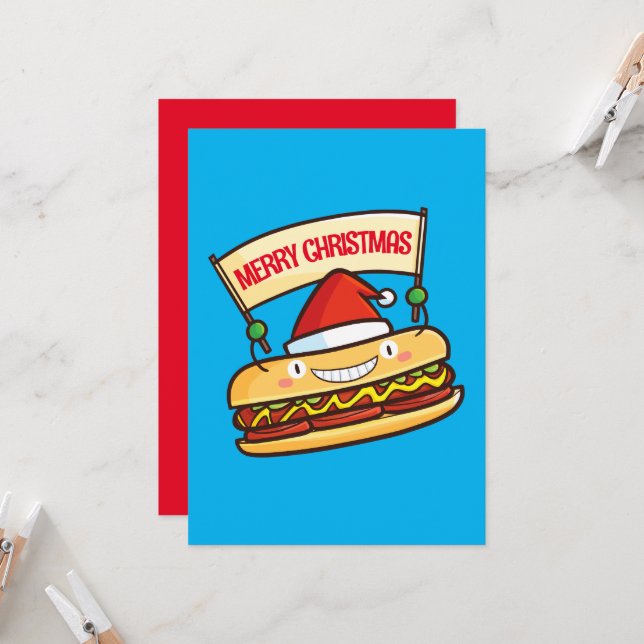 Customizable cute christmas hotdog banner invitation (Front/Back In Situ)