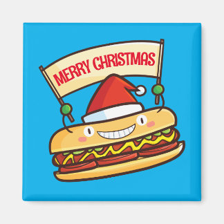 Customizable cute christmas hotdog banner  magnet