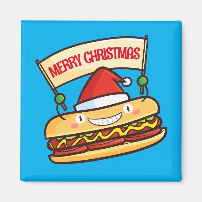 Customizable cute christmas hotdog banner  magnet (Front)