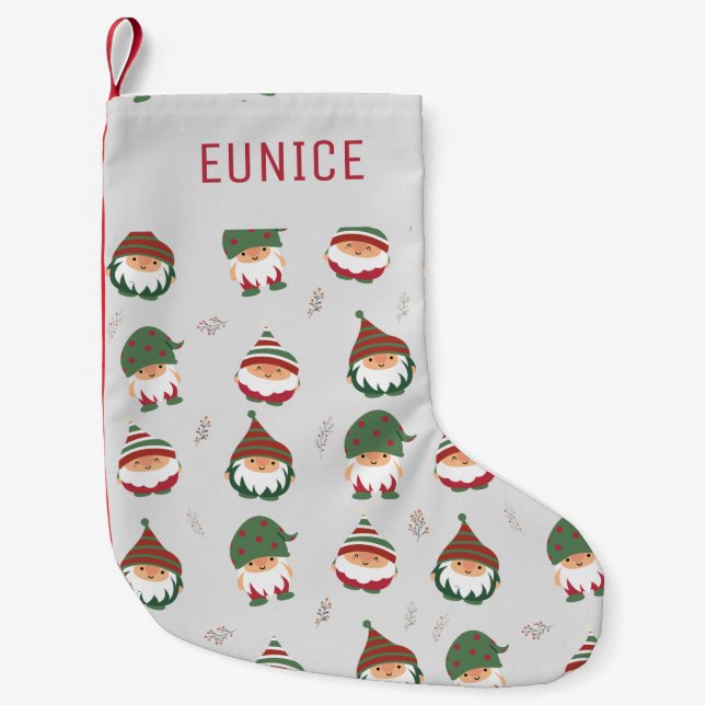 Customizable Cute Chubby Christmas Elves Pattern Small Christmas Stocking (Front)