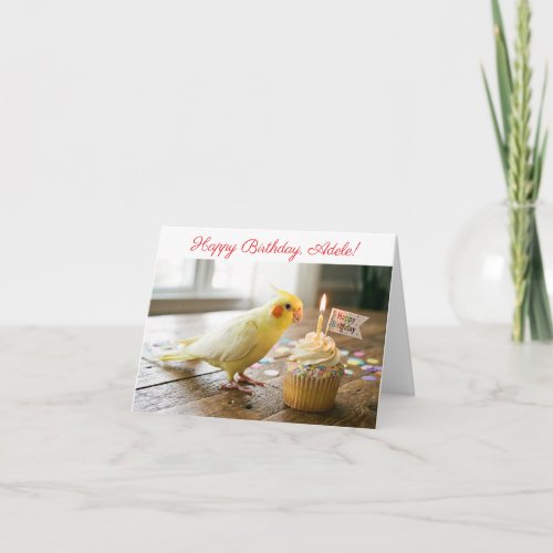 Customizable Cute Cockatiel with Cupcake Birthday 