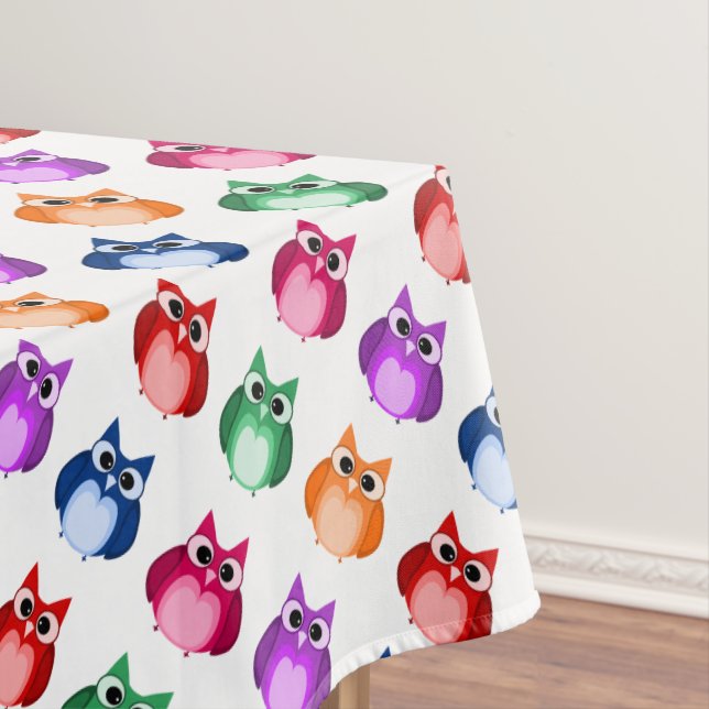 Customizable Cute Colorful Owl Pattern Tablecloth (In Situ)