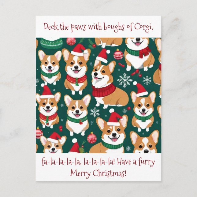 Customizable Cute Corgi Christmas Postcard (Front)