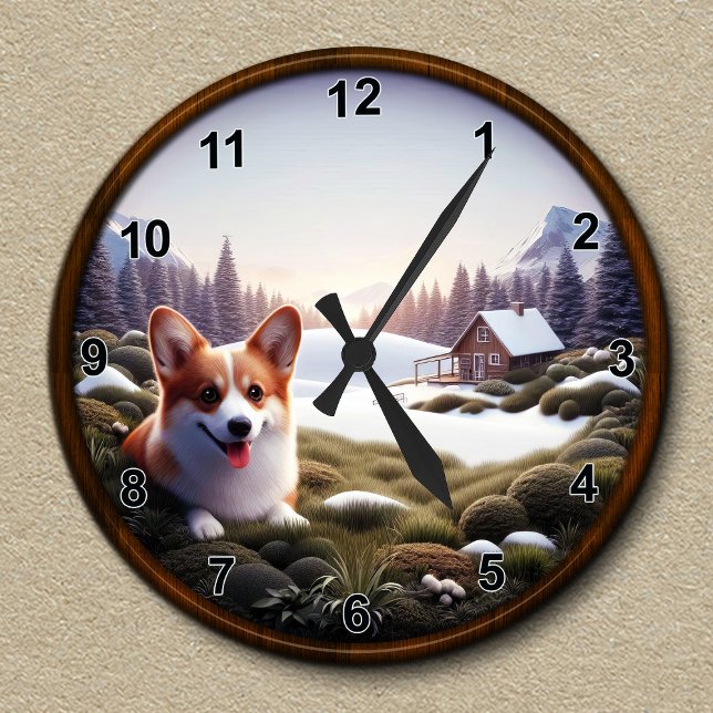 Customizable Cute Corgi Scenic Background  Round Clock (Creator Uploaded)