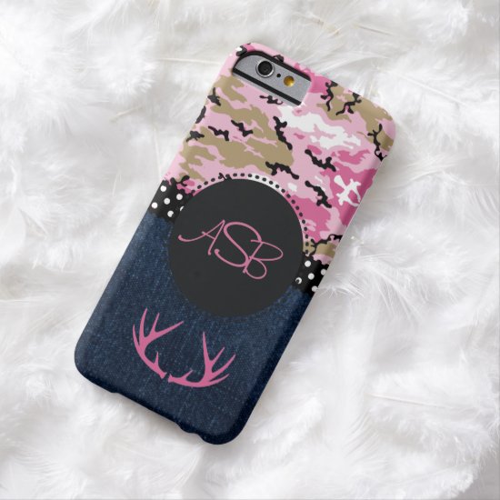 Customizable Cute Dark Blue Jeans Pink Antler Camo Barely There iPhone 6 Case