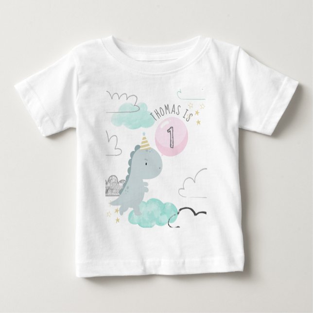 Customizable Cute Dinosaur Birthday Baby T-Shirt (Front)