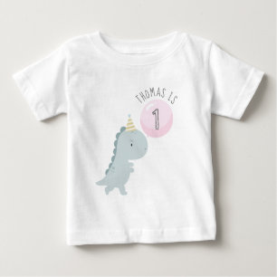 Customizable Cute Dinosaur Birthday Baby T-Shirt
