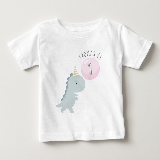 Customizable Cute Dinosaur Birthday Baby T-Shirt (Front)
