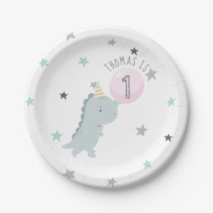 Customizable Cute Dinosaur Birthday Paper Plates