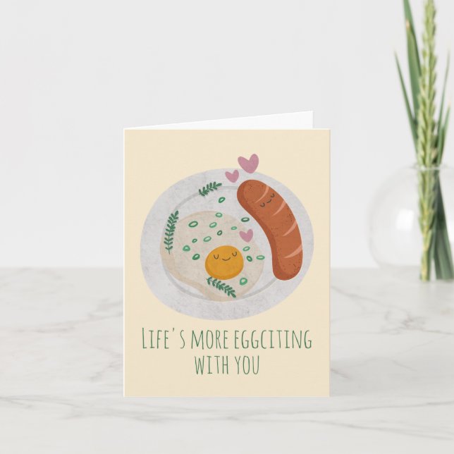 Customizable Cute Egg and Sausage in Love Note Card (Front)