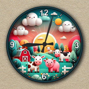 Customizable Cute Farm Animal Kid's Round Clock