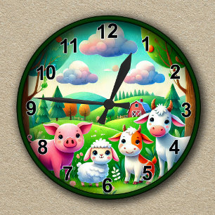 Customizable Cute Farmyard Animals  Round Clock