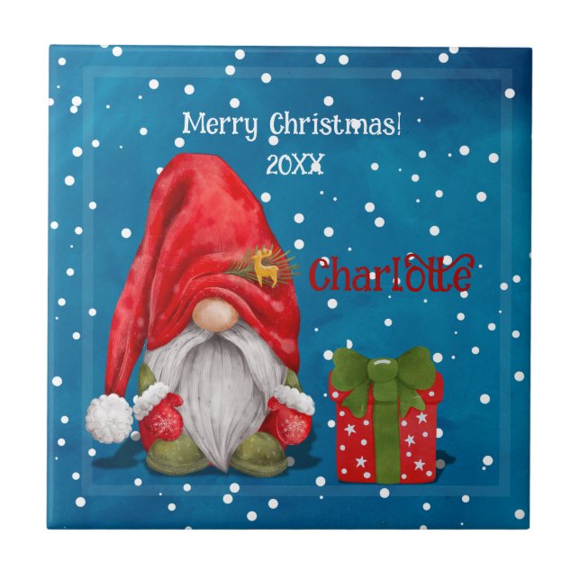 Customizable Cute Father Christmas  Ceramic Tile (Front)