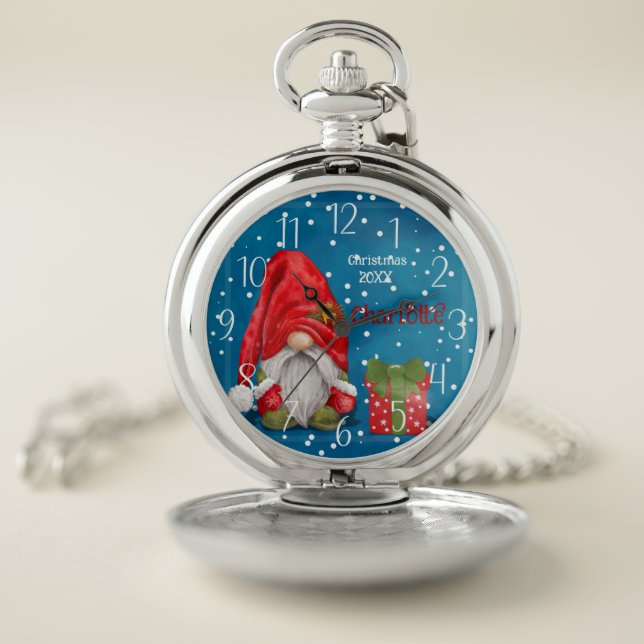 Customizable Cute Father Christmas  Pocket Watch (Inside)