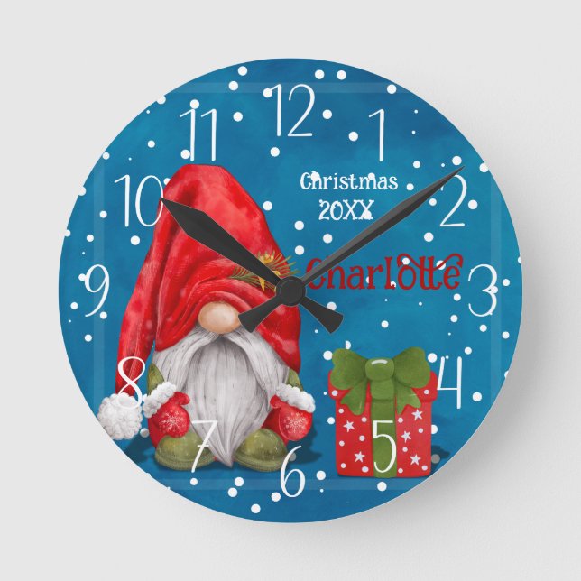 Customizable Cute Father Christmas  Round Clock (Front)