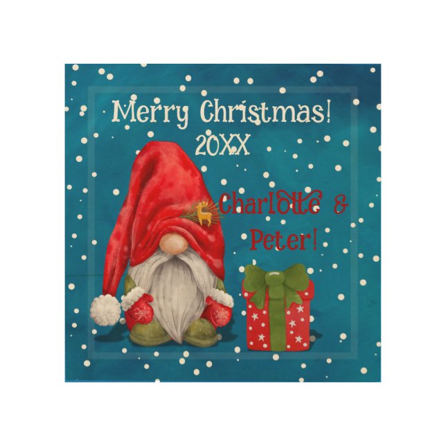 Customizable Cute Father Christmas  Wood Wall Art (Front)