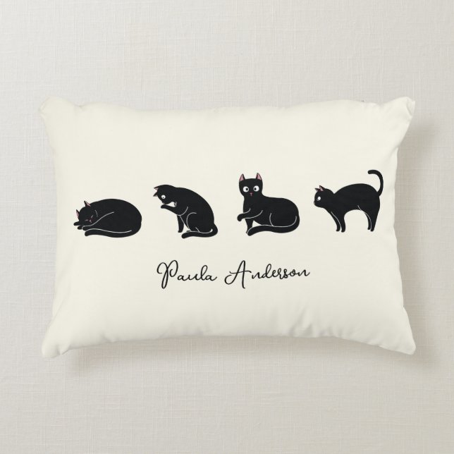 Customizable Cute Funny Black Cat Accent Pillow (Front)