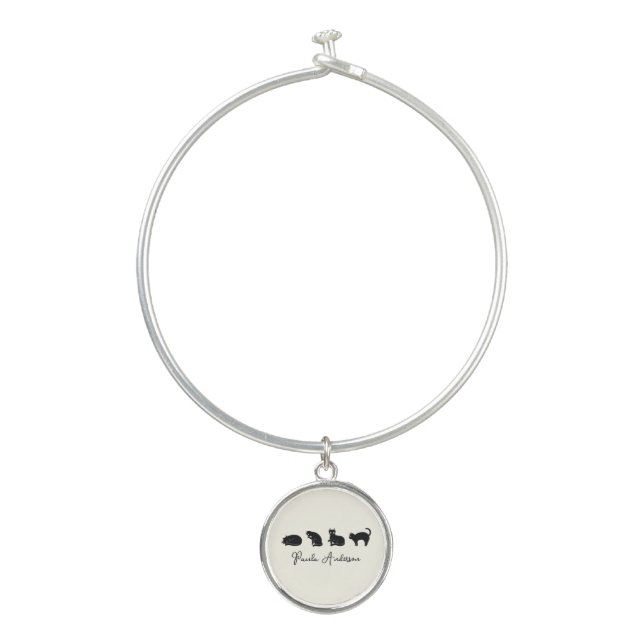 Customizable Cute Funny Black Cat Bangle Bracelet (Front)