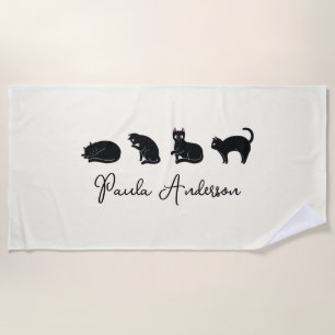 Customizable Cute Funny Black Cat Beach Towel