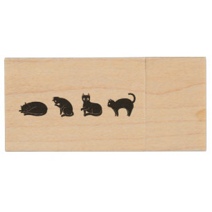 Customizable Cute Funny Black Cat Wood Flash Drive